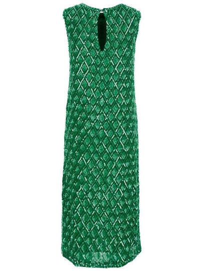 Green Long Dress With All-Over Applied Sequins And Geometric Motif In Tech Fabric Woman - P.A.R.O.S.H. - BALAAN 2