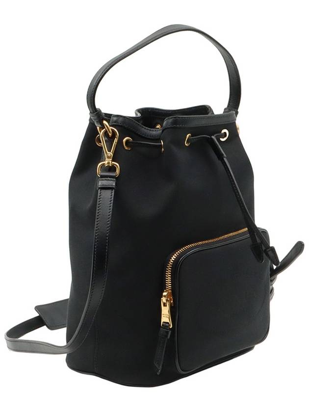 Black jacquard leather trimming gold large bucket bag 2WAY - PRADA - BALAAN 4