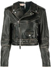 Women's Two-Tone Leather Crop Biker Jacket Black - MARNI - BALAAN 1