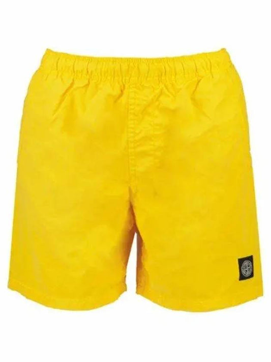 Logo Patch Brushed Nylon Swim Shorts Yellow - STONE ISLAND - BALAAN.
