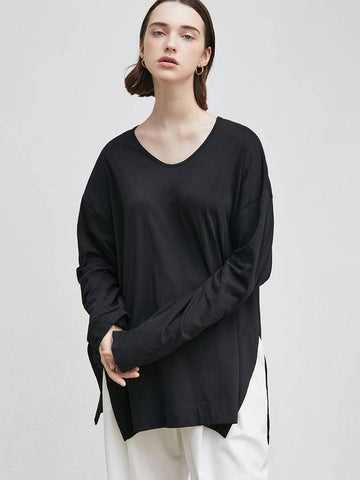 U-Neck Loose Long Sleeve T-Shirt Black - ARIFF - BALAAN 1