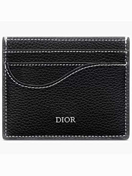 Saddle Grain Leather Card Wallet Black - DIOR - BALAAN 2