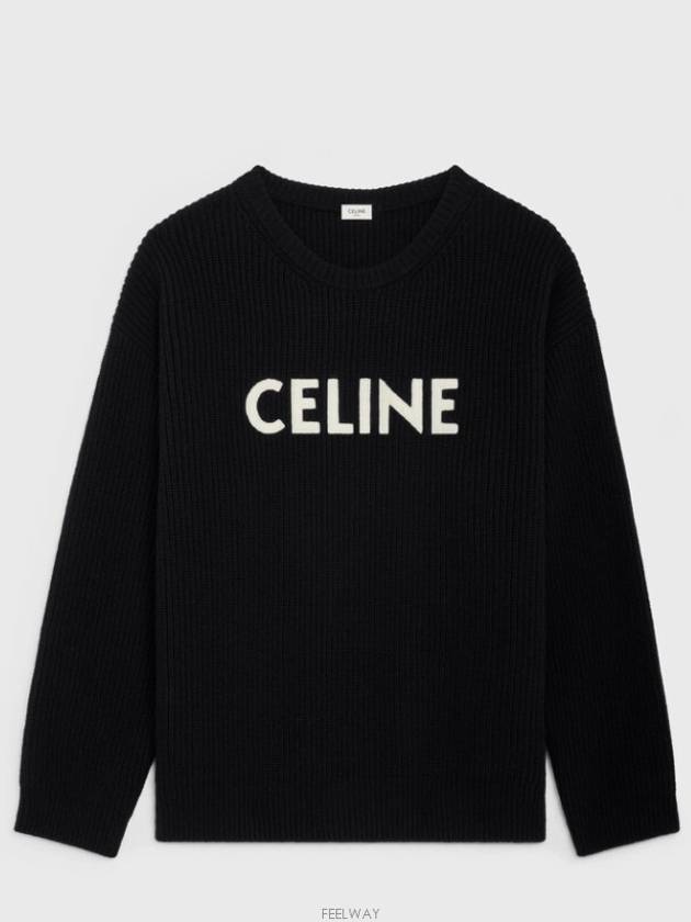 Logo Oversized Wool Knit Top Black - CELINE - BALAAN 2