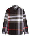 Men's Checked Stretch Cotton Poplin Long Sleeve Shirt Charcoal - BURBERRY - BALAAN 1