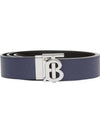 Reversible Monogram Leather Belt Navy - BURBERRY - BALAAN.