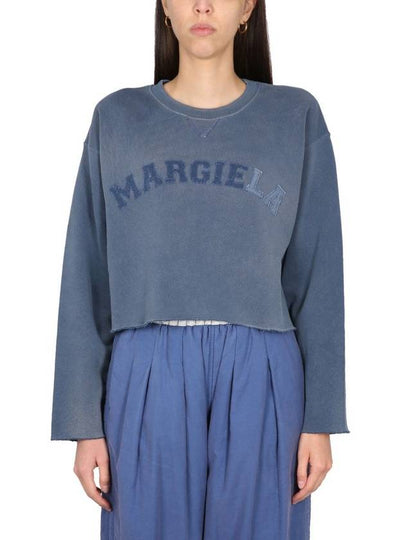 Logo Vintage Cropped Cotton Long Sleeve T-Shirt Blue - MAISON MARGIELA - BALAAN 2