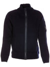 logo zipper wool cardigan navy - CP COMPANY - BALAAN.