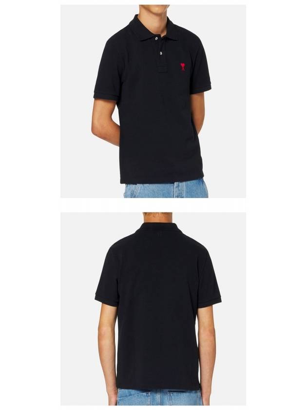 Small Heart Logo Polo Shirt Black - AMI - BALAAN 6