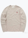 Chain Stitch Heart Logo Long Sleeve T-Shirt Light Beige - AMI - BALAAN 2