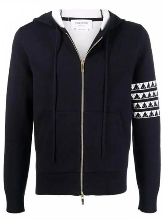 Hector Jacquard Back Diagonal Striped Cotton Zip-up Hoodie Navy - THOM BROWNE - BALAAN 2