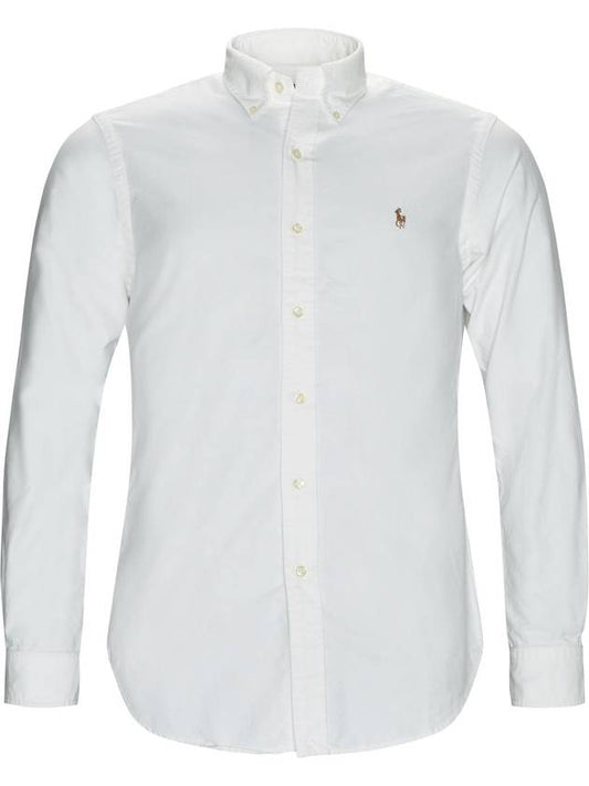 Men's Embroidered Pony Logo Oxford Long Sleeve Shirt White - POLO RALPH LAUREN - BALAAN 1