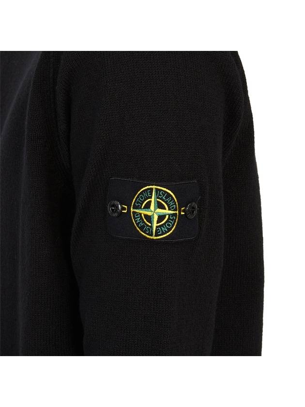 Men's Waffen Patch Crew Neck Raw Cotton Knit Top Black - STONE ISLAND - BALAAN 9