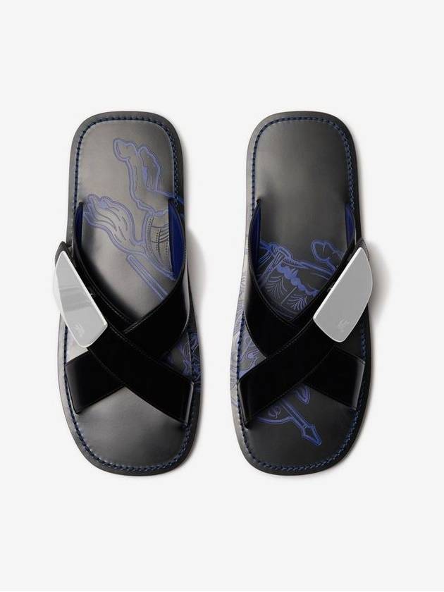 Strip Shield Leather Slippers Black - BURBERRY - BALAAN 6