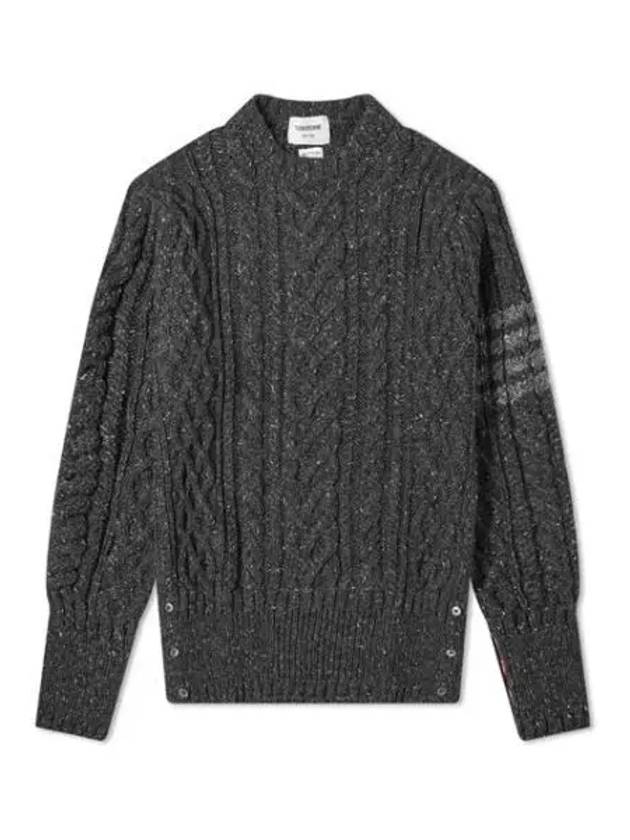 Men's Aran Cable Diagonal Armband Classic Crew Neck Knit Top Dark Grey - THOM BROWNE - BALAAN 2