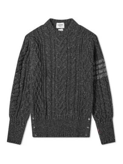 Men's Aran Cable Diagonal Armband Classic Crew Neck Knit Top Dark Grey - THOM BROWNE - BALAAN 2