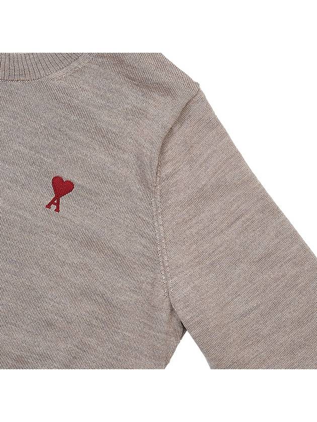 Heart Logo Crew Neck Merino Wool Knit Top Champagne - AMI - BALAAN 5