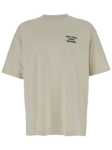 Beige Crewneck T-Shirt With Slogan Print On The Front And Back In Cotton Man - DROLE DE MONSIEUR - BALAAN 1