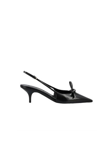 Bow Detail Leather Slingback Heels Black - MIU MIU - BALAAN 1