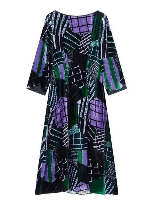 Women s Patterned Velor Boat Neck Dress Multi - EMPORIO ARMANI - BALAAN 1