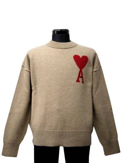 Big Heart Logo Knit Top Beige - AMI - BALAAN 2