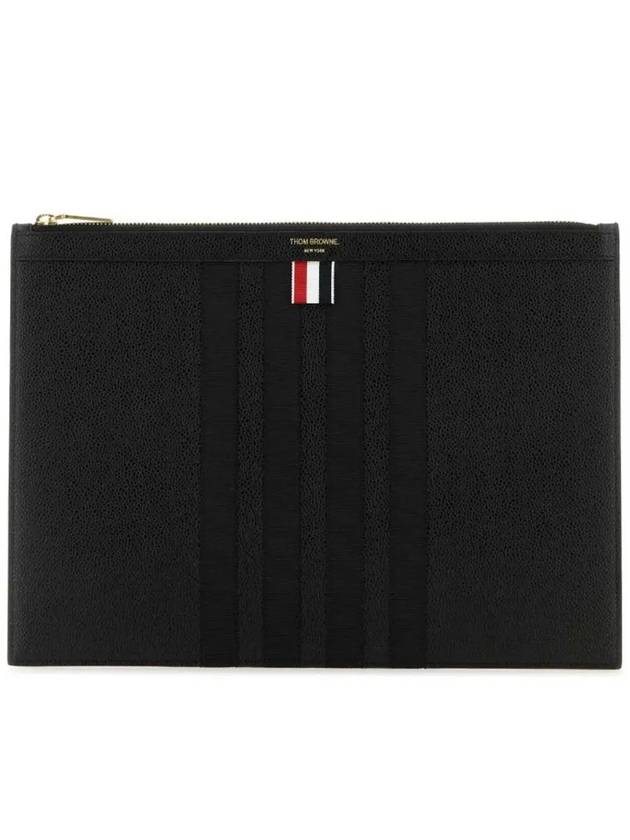 diagonal striped leather clutch bag black - THOM BROWNE - BALAAN 2