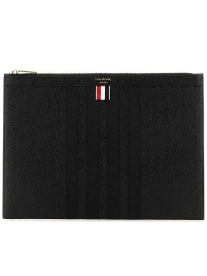 diagonal striped leather clutch bag black - THOM BROWNE - BALAAN 2