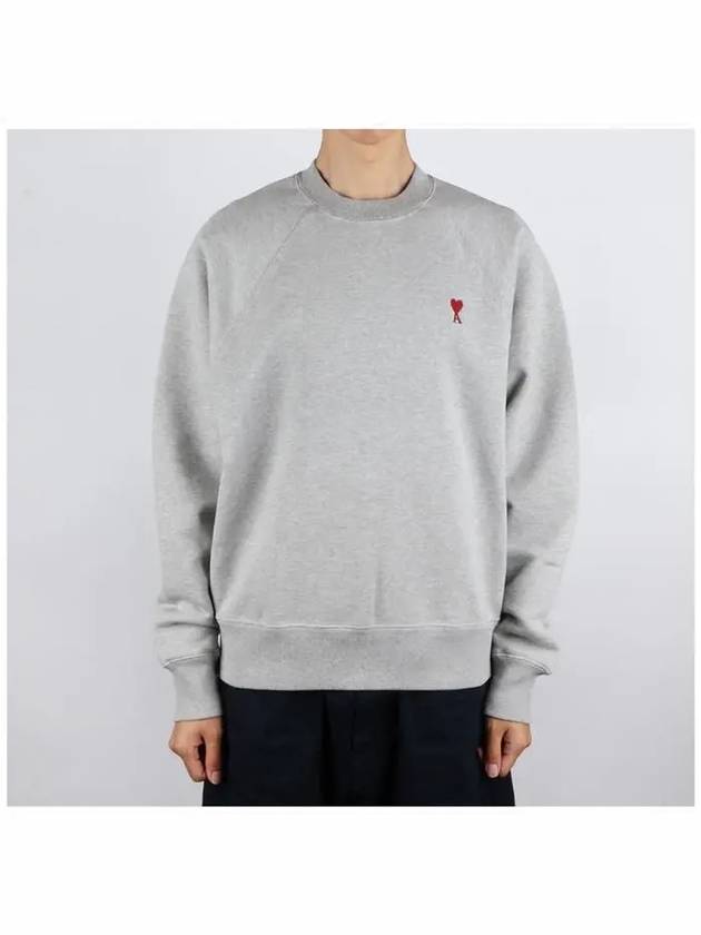 Cotton Heart Logo Sweatshirt Grey - AMI - BALAAN 3