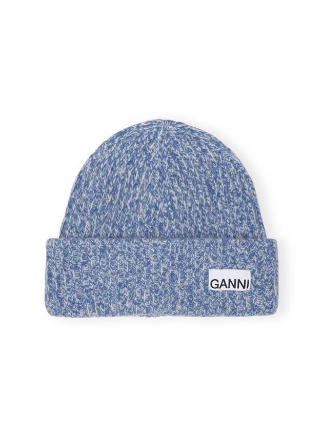 Logo Recycled Wool Beanie Nautical Blue - GANNI - BALAAN 1