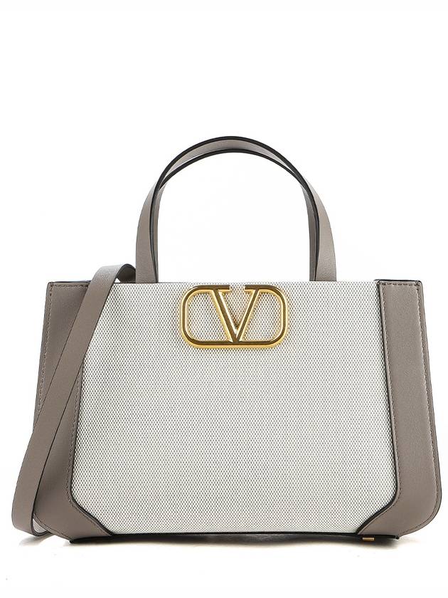 V Logo Signature Tote Bag Grey Ivory - VALENTINO - BALAAN 2