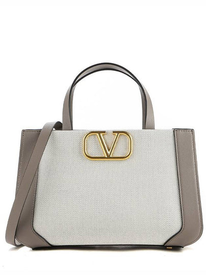 V Logo Signature Tote Bag Grey Ivory - VALENTINO - BALAAN 2