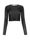 Crew Neck Rib Crop Knit Top Black - SAINT LAURENT - BALAAN 1