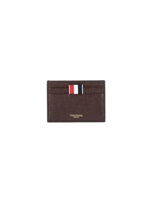 Stripe Note Compartment Pebble Grain Leather Card Wallet Dark Brown - THOM BROWNE - BALAAN 1