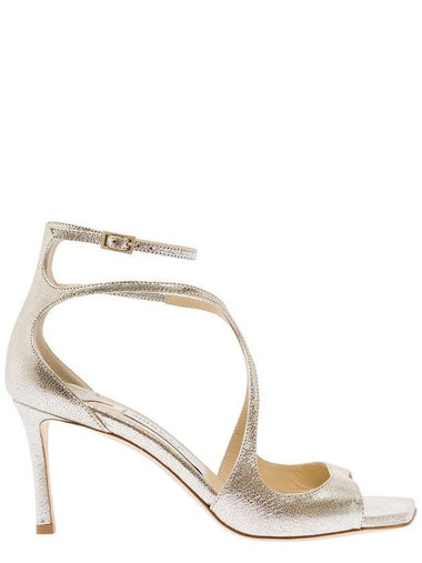 'Azia' Champagne Sandals With Curved Straps In Glitter Leather Woman - JIMMY CHOO - BALAAN 1