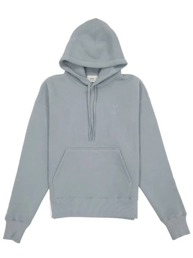 Embossed Heart Logo Drawstring Cotton Hoodie Clay Blue - AMI - BALAAN 2