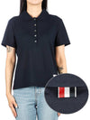 Women's Round Collar Short Sleeve Polo Shirt Navy - THOM BROWNE - BALAAN 2