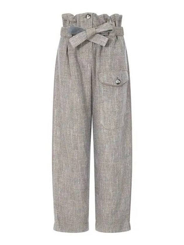 Women s Tweed Paper Bag Belted Pants Dark Khaki - GIORGIO ARMANI - BALAAN 1