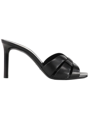 Tribute Leather Sandal Heels Black - SAINT LAURENT - BALAAN 1