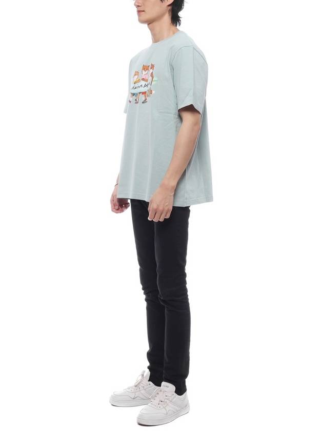 Surfing Foxes Logo Print Short Sleeve T-Shirt Sky Blue - MAISON KITSUNE - BALAAN 5