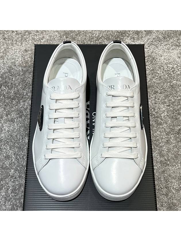 Brushed Leather Sneakers White Black - PRADA - BALAAN 5