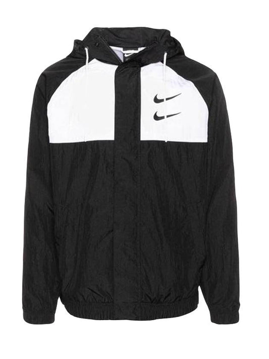 Double Swoosh Woven Hooded Jacket Black White - NIKE - BALAAN 1