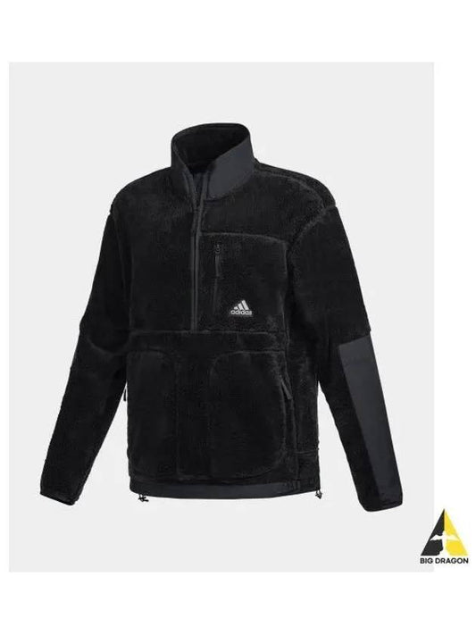 Sherpa Half-Zip Zip-Up Jacket Black - ADIDAS - BALAAN 2