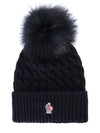 Grenoble Logo Patch Pom Pom Beanie Black - MONCLER - BALAAN 3