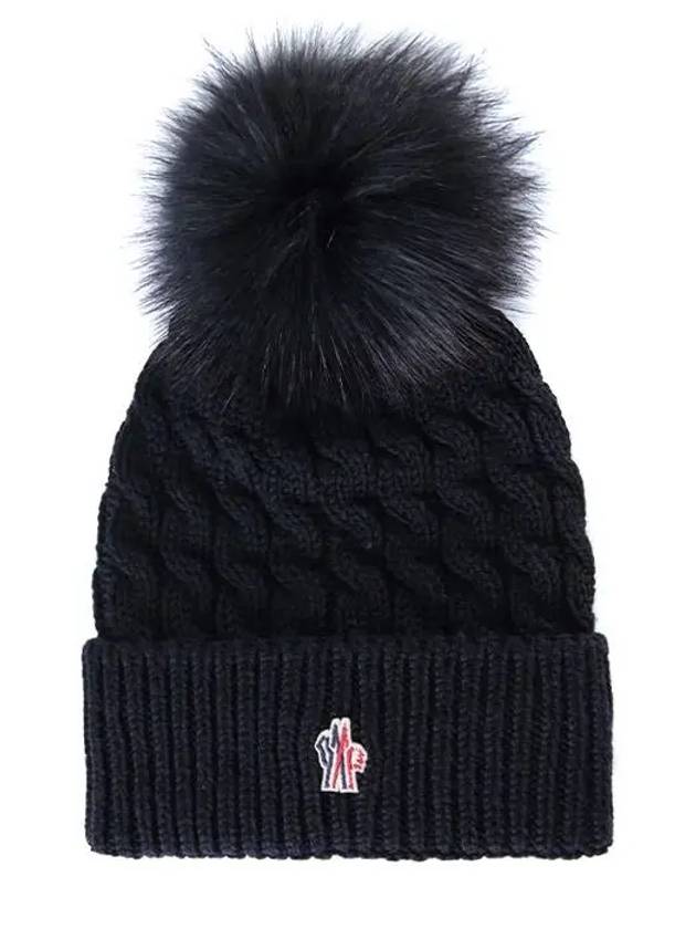 Grenoble Logo Patch Pom Pom Beanie Black - MONCLER - BALAAN 2