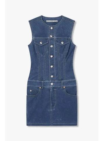 Fitted Easy Denim Mini Dress Dark Blue - ALEXANDER WANG - BALAAN 1