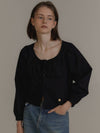 Long sleeve ribbon puff blouse black - ANOETIC - BALAAN 3