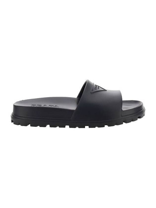 Triangle Logo Rubber Slippers Black - PRADA - BALAAN 1