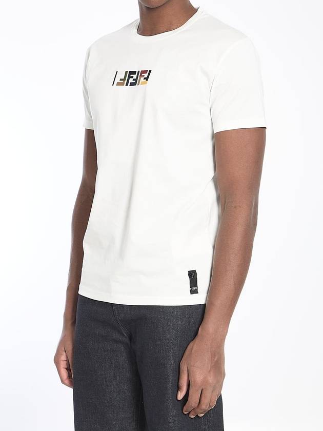 Embroidered Logo Short Sleeve T-Shirt White - FENDI - BALAAN 3