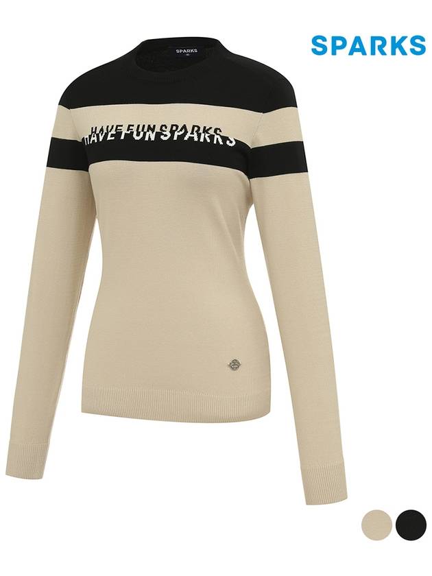 Women s simple color combination logo badge point knit sweater SO3LKT001 - SPARKS - BALAAN 1