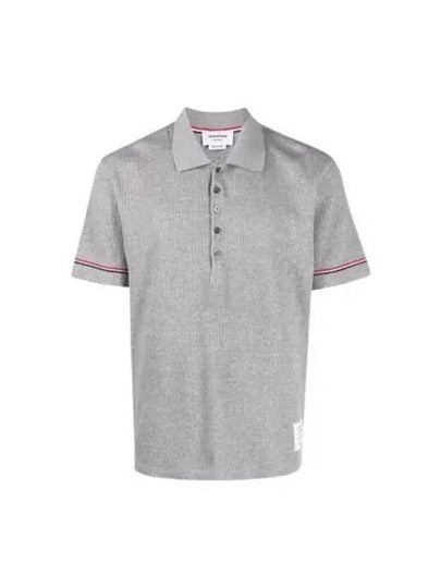 Thermal Rip Stripe Short Sleeve Polo Shirt Grey - THOM BROWNE - BALAAN 2