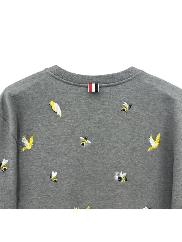 Embroidered Crew Neck Cotton Sweatshirt Grey - THOM BROWNE - BALAAN 6